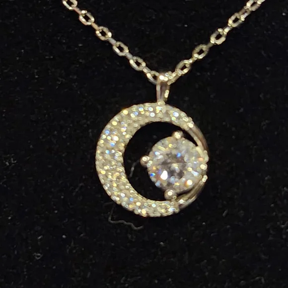 Dazzling Moissanite And 925 Silver Moon Pendant Necklace #40 - Picture 2 of 4